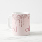 バラ金ゴールド赤面グリッターモノグラム コーヒーマグカップ (正面左)