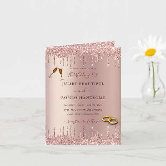 バラ金ゴールド赤面グリッターラグジュアリー結婚式招待状 カード (小さな植物)