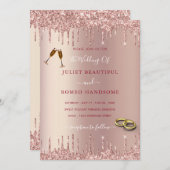 バラ金ゴールド赤面グリッターラグジュアリー結婚式招待状 招待状 (正面/裏面)