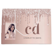 バラ金ゴールド赤面グリッター乾燥フォトモノグラム ラージペーパーバッグ (正面)