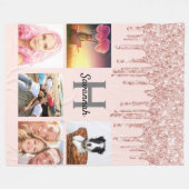 バラ金ゴールド赤面グリッター写真部名 フリースブランケット (正面(横))