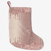 バラ金ゴールド赤面グリッター名クリスマスストッキング スモールクリスマスストッキング (正面)