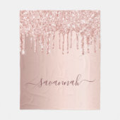 バラ金ゴールド赤面グリッター名スクリプト フリースブランケット (正面)