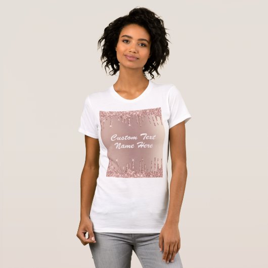 バラ金ゴールド赤面グリッター名前をカスタムするTシャツ Tシャツ (正面フル)