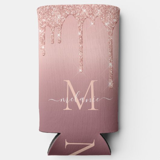 バラ金ゴールド赤面グリッター名文字クーラーボックス スリム缶クーラー (正面)