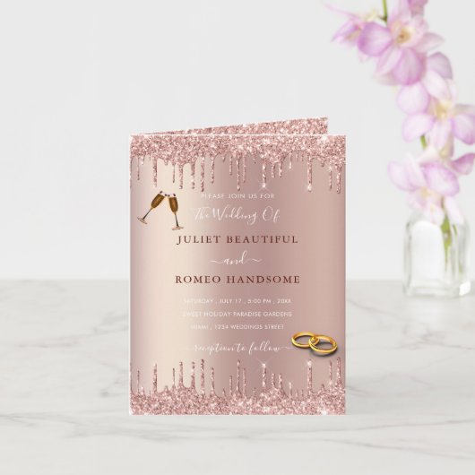 バラ金ゴールド赤面グリッター駆動結婚式招待状 カード (蘭)