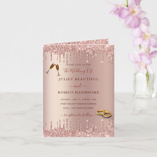 バラ金ゴールド赤面グリッター駆動結婚式招待状 カード (蘭)