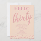 バラ金ゴールド赤面グリッター「Hello Thirty」誕生日 招待状 (正面)
