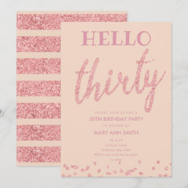 バラ金ゴールド赤面グリッター「Hello Thirty」誕生日 招待状