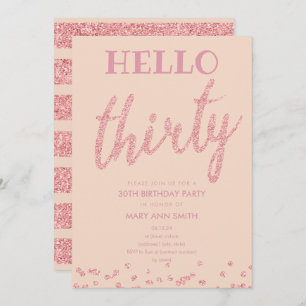 バラ金ゴールド赤面グリッター「Hello Thirty」誕生日 招待状