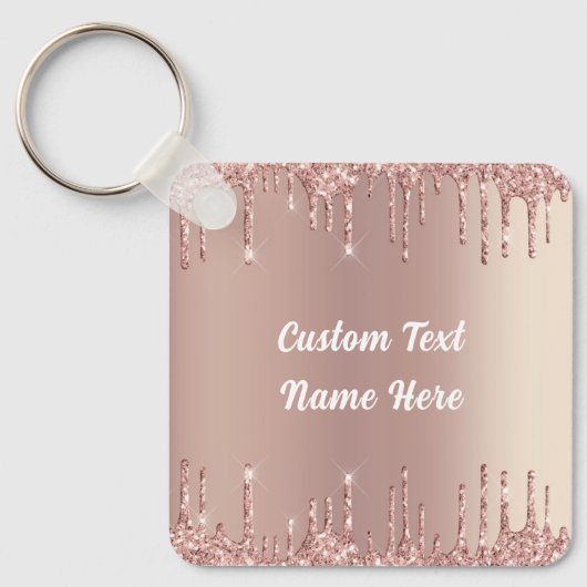 バラ金ゴールド赤面グリッターDrips Your Text Keychain キーホルダー (正面)