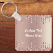 バラ金ゴールド赤面グリッターDrips Your Text Keychain キーホルダー (正面)
