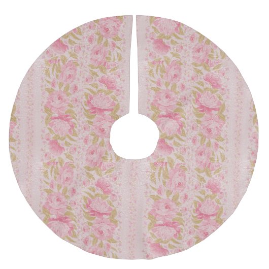 バラ金ゴールド赤面シックなメタリックピンクの花 ブラッシュドポリエステルツリースカート (正面)