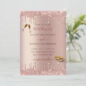 バラ金ゴールド赤面スパークルドリップス結婚式招待状 (スタンド正面)