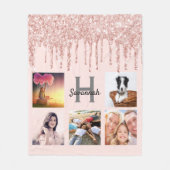 バラ金ゴールド赤面ドリップスネームmonogram photo フリースブランケット (正面)