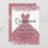 バラ金ゴールド赤面ドレスキンセアニェラパーティー 招待状 (正面/裏面)