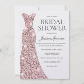 バラ金ゴールド赤面ドレスパールきらめくブライダルシャワー 招待状 (正面)