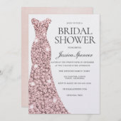 バラ金ゴールド赤面ドレスパールきらめくブライダルシャワー 招待状 (正面/裏面)