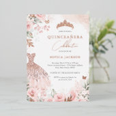 バラ金ゴールド赤面ドレスフローラキンセアニェラ 箔招待状 (立ち正面)