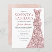 バラ金ゴールド赤面ドレス70th誕生日バジェット招待状 (正面/裏面)