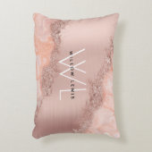 バラ金ゴールド赤面ピンクアゲイトグリッターモノグラム アクセントクッション (正面(垂直))