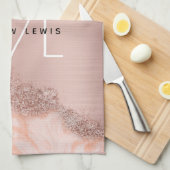 バラ金ゴールド赤面ピンクアゲイトグリッターモノグラム キッチンタオル (四つ折り)