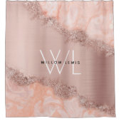 バラ金ゴールド赤面ピンクアゲイトグリッターモノグラム シャワーカーテン (正面)