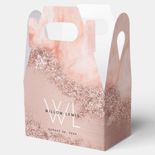 バラ金ゴールド赤面ピンクアゲイトグリッターモノグラム フェイバーボックス (オープン)