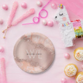 バラ金ゴールド赤面ピンクアゲイトグリッターモノグラム ペーパープレート (パーティー)