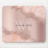 バラ金ゴールド赤面ピンクアゲイトグリッターモノグラム マウスパッド (正面)