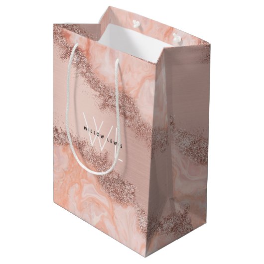 バラ金ゴールド赤面ピンクアゲイトグリッターモノグラム ミディアムペーパーバッグ (裏面アングル)