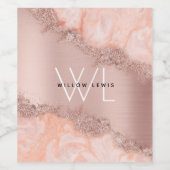 バラ金ゴールド赤面ピンクアゲイトグリッターモノグラム ワインラベル (シングルラベル)