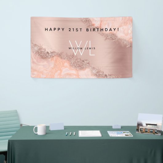 バラ金ゴールド赤面ピンクアゲイトグリッターモノグラム 横断幕 (トレードショー)