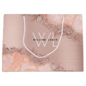 バラ金ゴールド赤面ピンクアゲイトグリッターモノグラント ラージペーパーバッグ (正面)