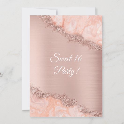 バラ金ゴールド赤面ピンクアゲートゲードグリッタースウィート16 招待状 (裏面)