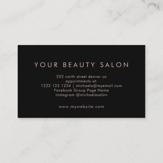 バラ金ゴールド赤面ピンクエレガントスクリプトブラック 名刺 (裏面)