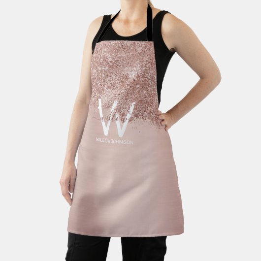 バラ金ゴールド赤面ピンクガーリーグリッターダストモノグラム エプロン (インサイチュ)