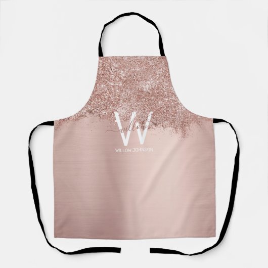 バラ金ゴールド赤面ピンクガーリーグリッターダストモノグラム エプロン (正面)