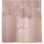 バラ金ゴールド赤面ピンクガーリーグリッターダストモノグラム シャワーカーテン (正面)