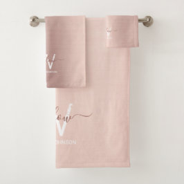 バラ金ゴールド赤面ピンクガーリーグリッターダストモノグラム バスタオルセット