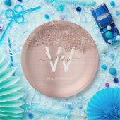 バラ金ゴールド赤面ピンクガーリーグリッターダストモノグラム ペーパープレート (パーティー)