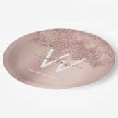 バラ金ゴールド赤面ピンクガーリーグリッターダストモノグラム ペーパープレート (アングル)