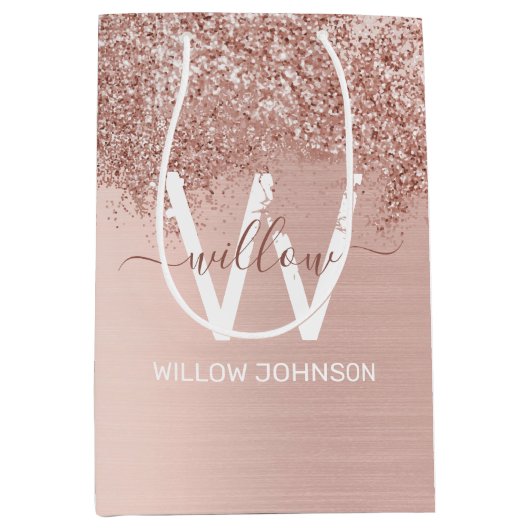 バラ金ゴールド赤面ピンクガーリーグリッターダストモノグラム ミディアムペーパーバッグ (正面)