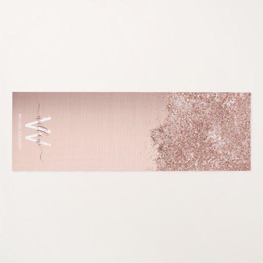 バラ金ゴールド赤面ピンクガーリーグリッターダストモノグラム ヨガマット (正面(横))