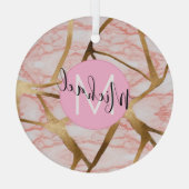 バラ金ゴールド赤面ピンクガーリーグリッターモノグラム名 ガラスオーナメント (裏面)