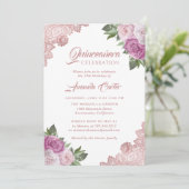 バラ金ゴールド赤面ピンクキンセアニラ15誕生日 招待状 (スタンド正面)