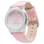 バラ金ゴールド赤面ピンクグリッターとスパークル 腕時計 (アングル)