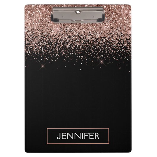 バラ金ゴールド赤面ピンクグリッターガーリーモノグラム名 クリップボード (正面)