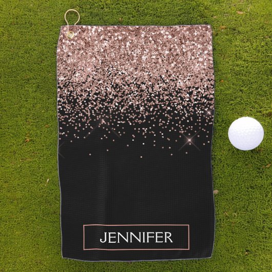 バラ金ゴールド赤面ピンクグリッターガーリーモノグラム名 ゴルフタオル