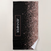 バラ金ゴールド赤面ピンクグリッターガーリーモノグラム名 ビーチタオル (正面)